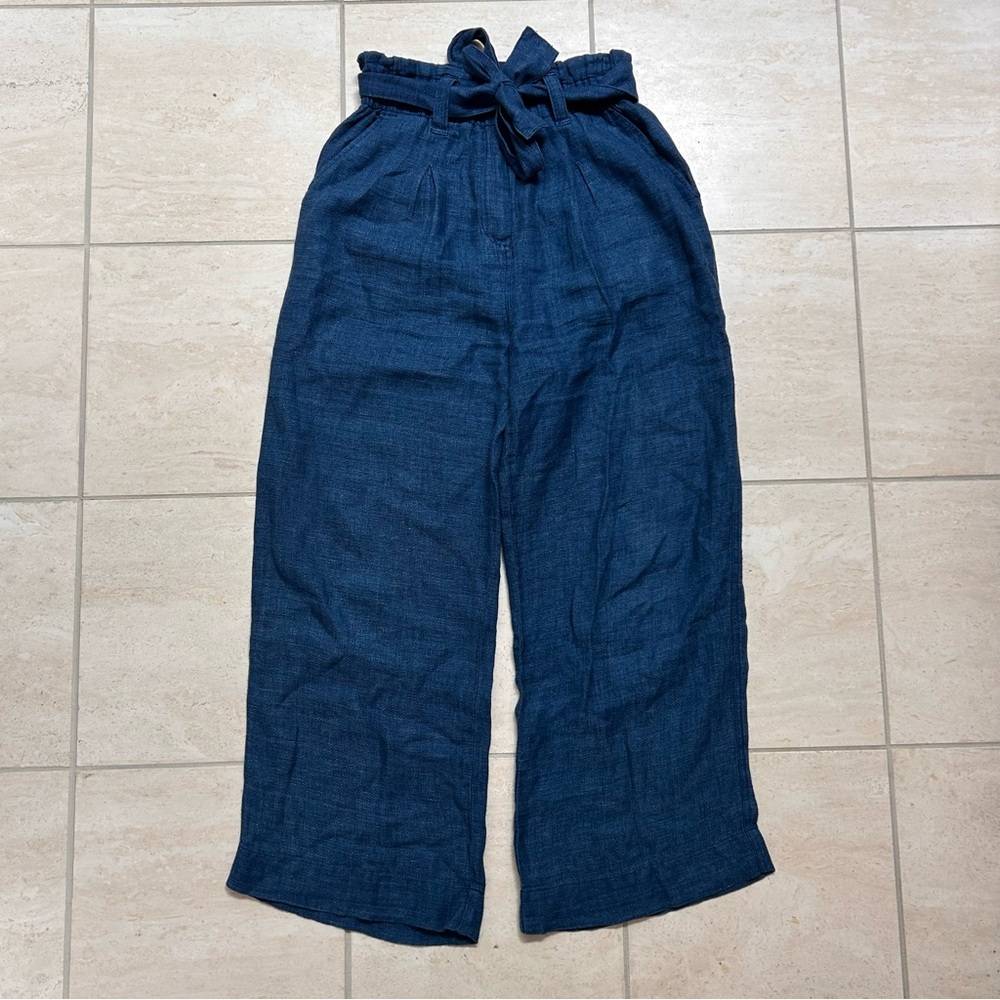 Faherty Royal Navy Blue Linen Wide-Leg Drawstring High Rise Summer Pants size S